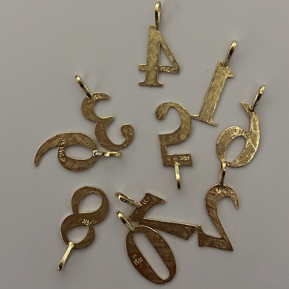 14k solid gold diamond-cut number charms