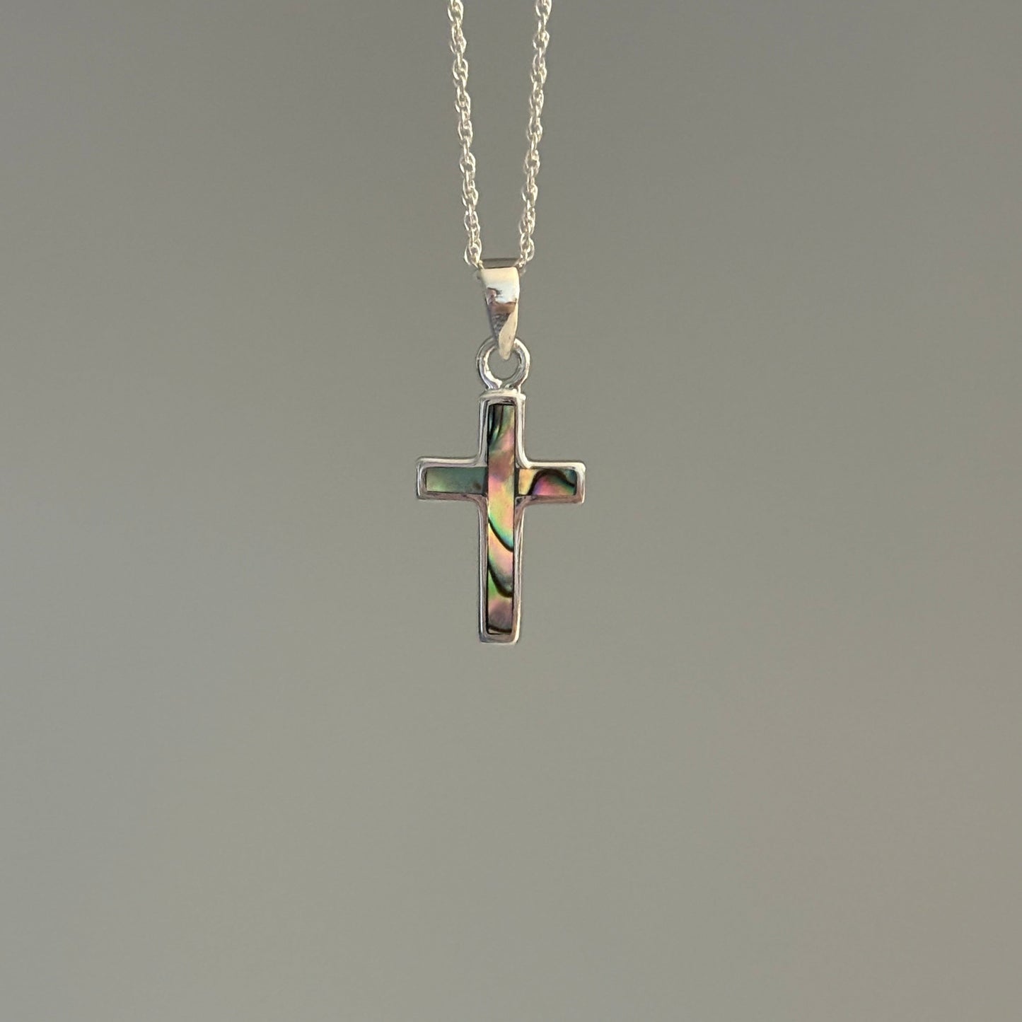 Sterling Silver Cross Pendant with Natural Abalone Inlay
