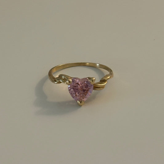 14K Gold Pink Heart Cubic Zirconia Ring