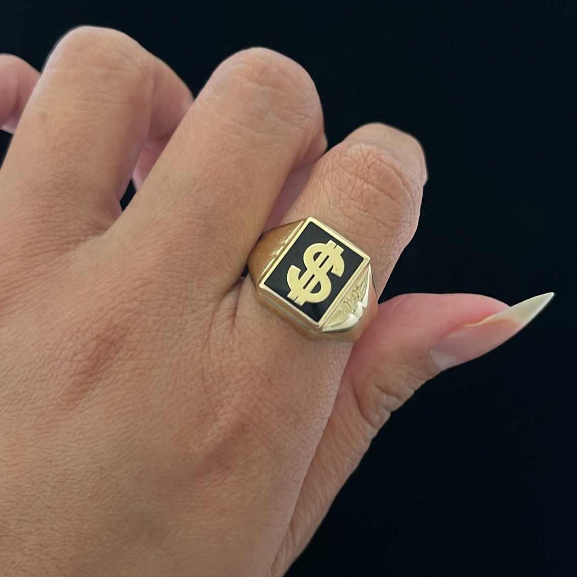 14k solid gold onyx money ring