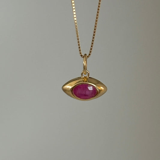 14K Gold Natural Gemstone Eye Charms – Ruby, Sapphire, Emerald