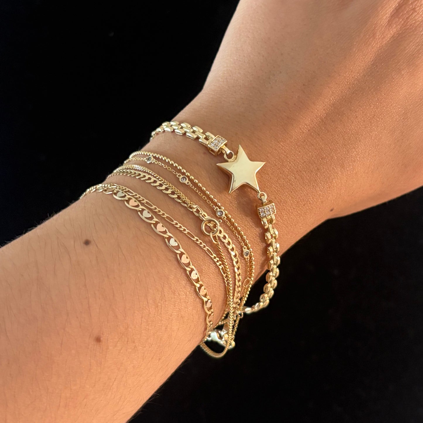 14K Solid Gold Puffy Star CZ Bracelet