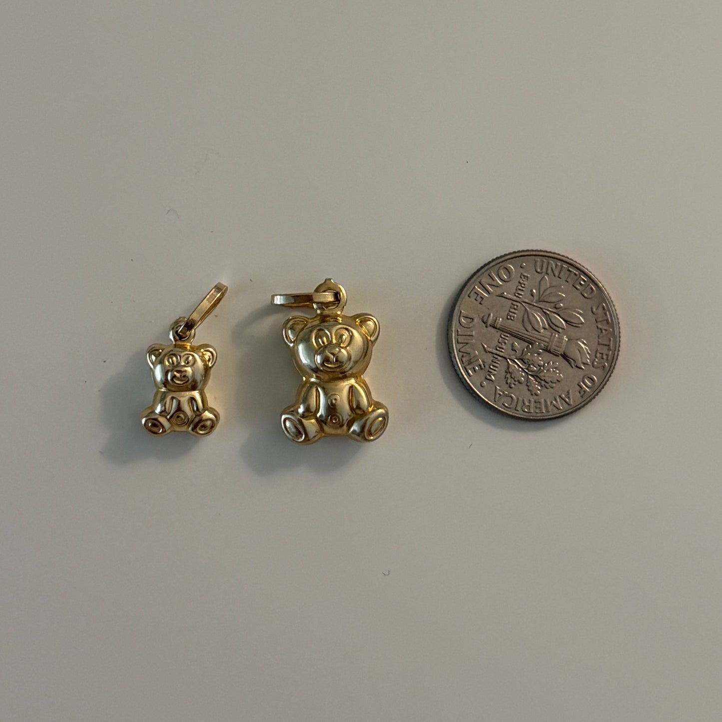 14K Solid Gold Puffy Teddy Bear Charm