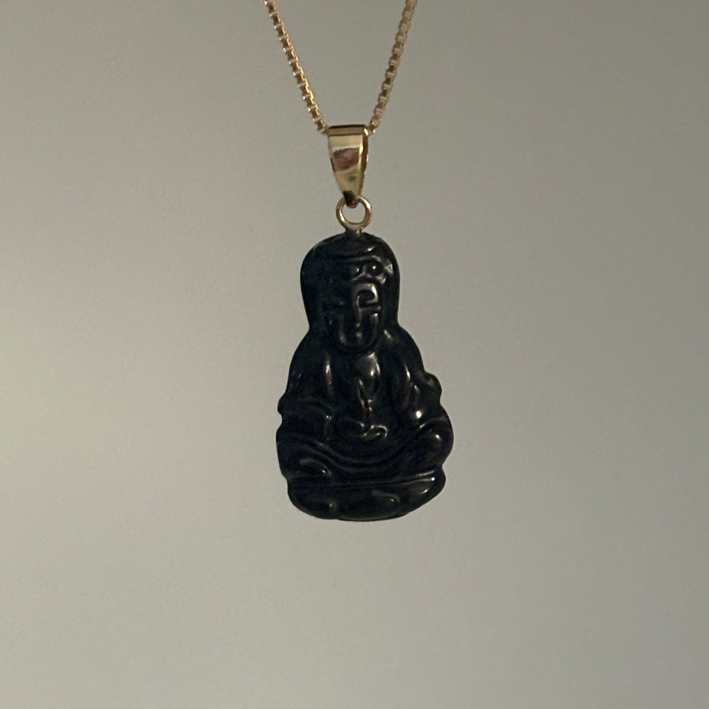 14K Gold Jade Guan Yin Pendant