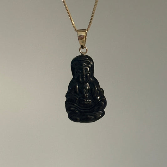 14K Gold Jade Guan Yin Pendant