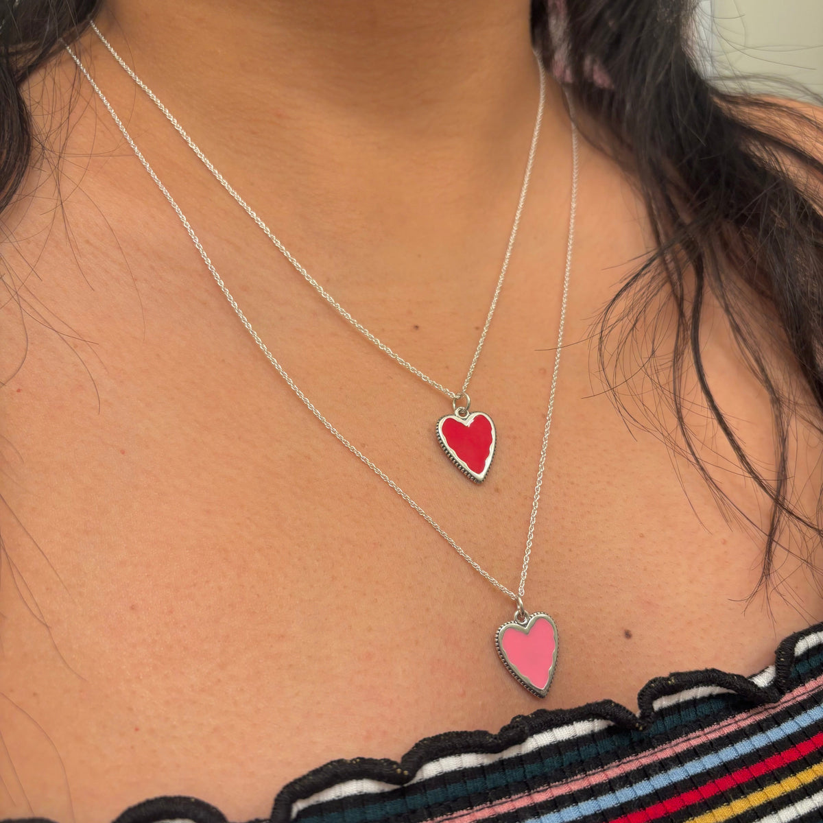 Reversible Enamel Heart Pendant – Sterling Silver 925