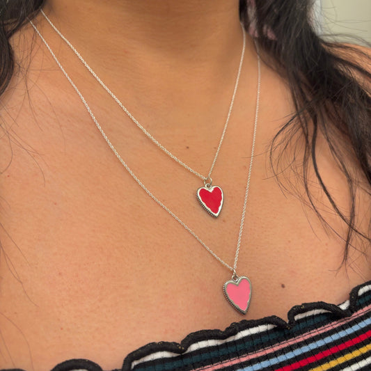 Reversible Enamel Heart Pendant – Sterling Silver 925