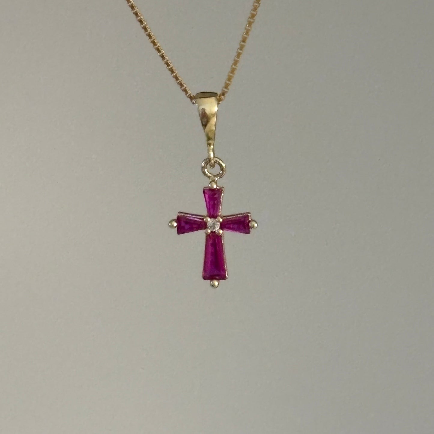 14K Gold Color Cubic Zirconia Cross Charm | Multiple Colors Available | 0.55g
