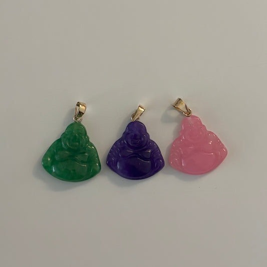 14K Gold Jade Laughing Buddha Pendant