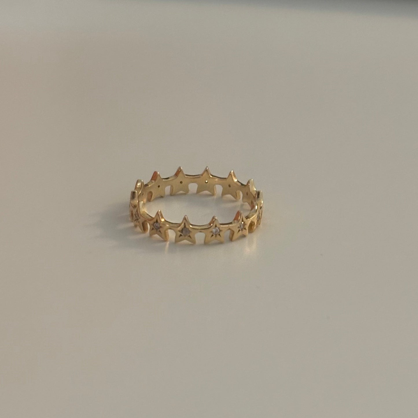 14K Gold Diamond Star Band Ring