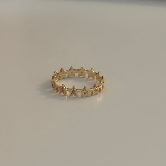 14K Gold Diamond Star Band Ring