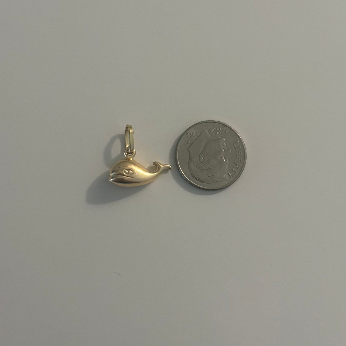 14K Italian Puffy Whale Charm | Solid Yellow Gold 3D Whale Pendant