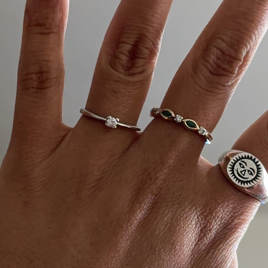 Vintage Italian 18K White Gold Ring with Cubic Zirconia