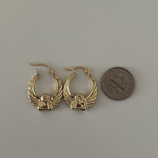 14k cherub hoop earrings