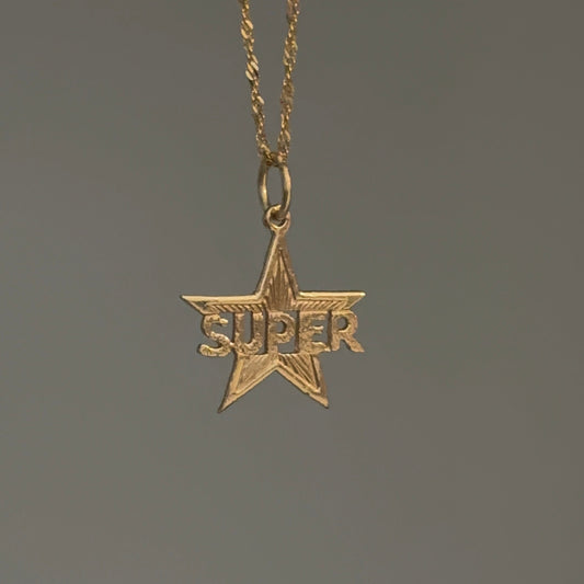 14K Solid Gold Super-Star Charm Pendant