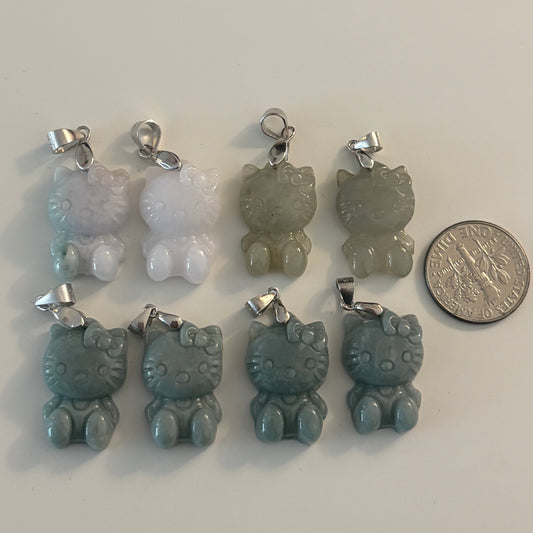 Jade Hello Kitty Charm Pendant S925 Silver Bail