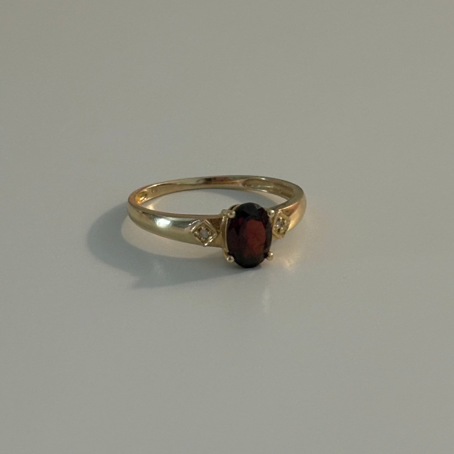 14K Yellow Gold Natural Garnet & Diamond Ring – Size 7.25
