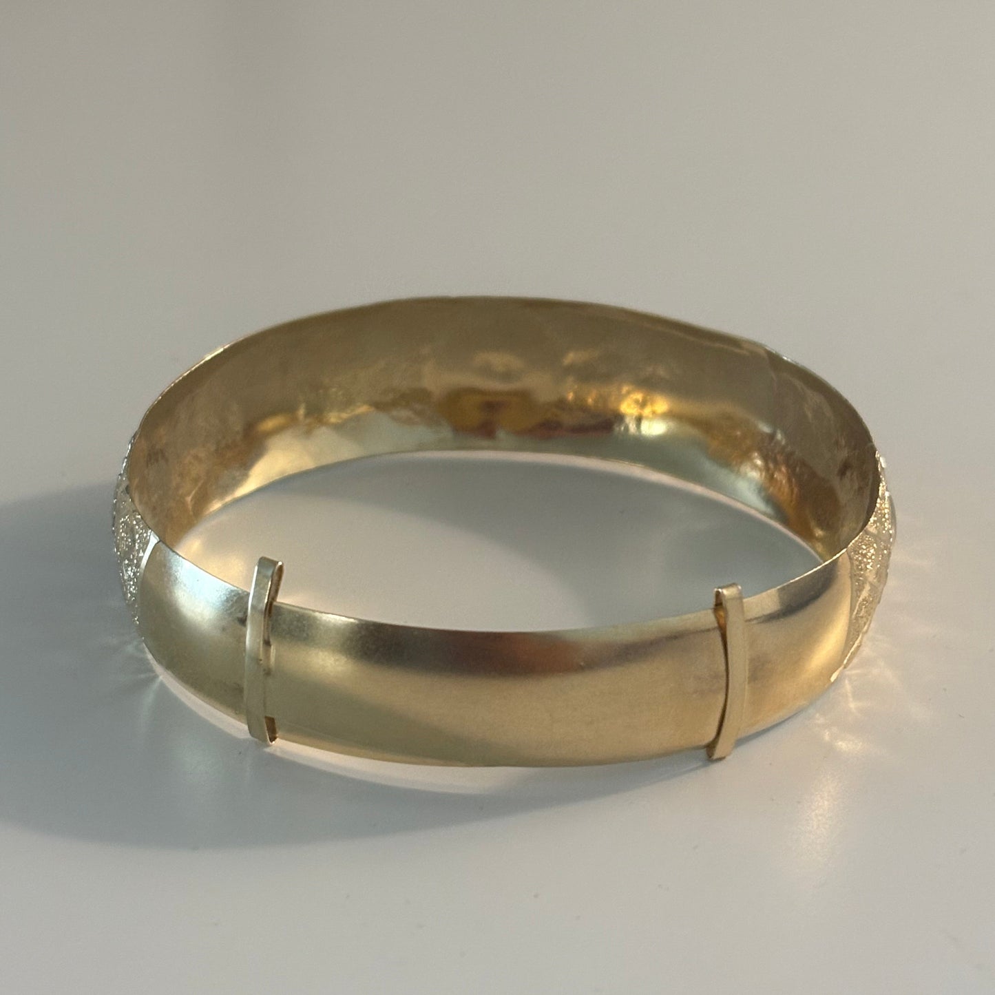 14K Two-Tone Sun Motif Adjustable Bangle Bracelet | Handmade Look