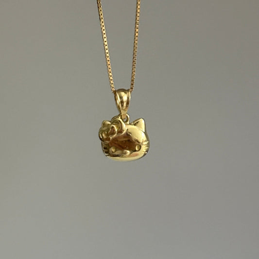 3D Hello Kitty Inspired Charm – 14K Yellow Gold, Reversible Head Pendant