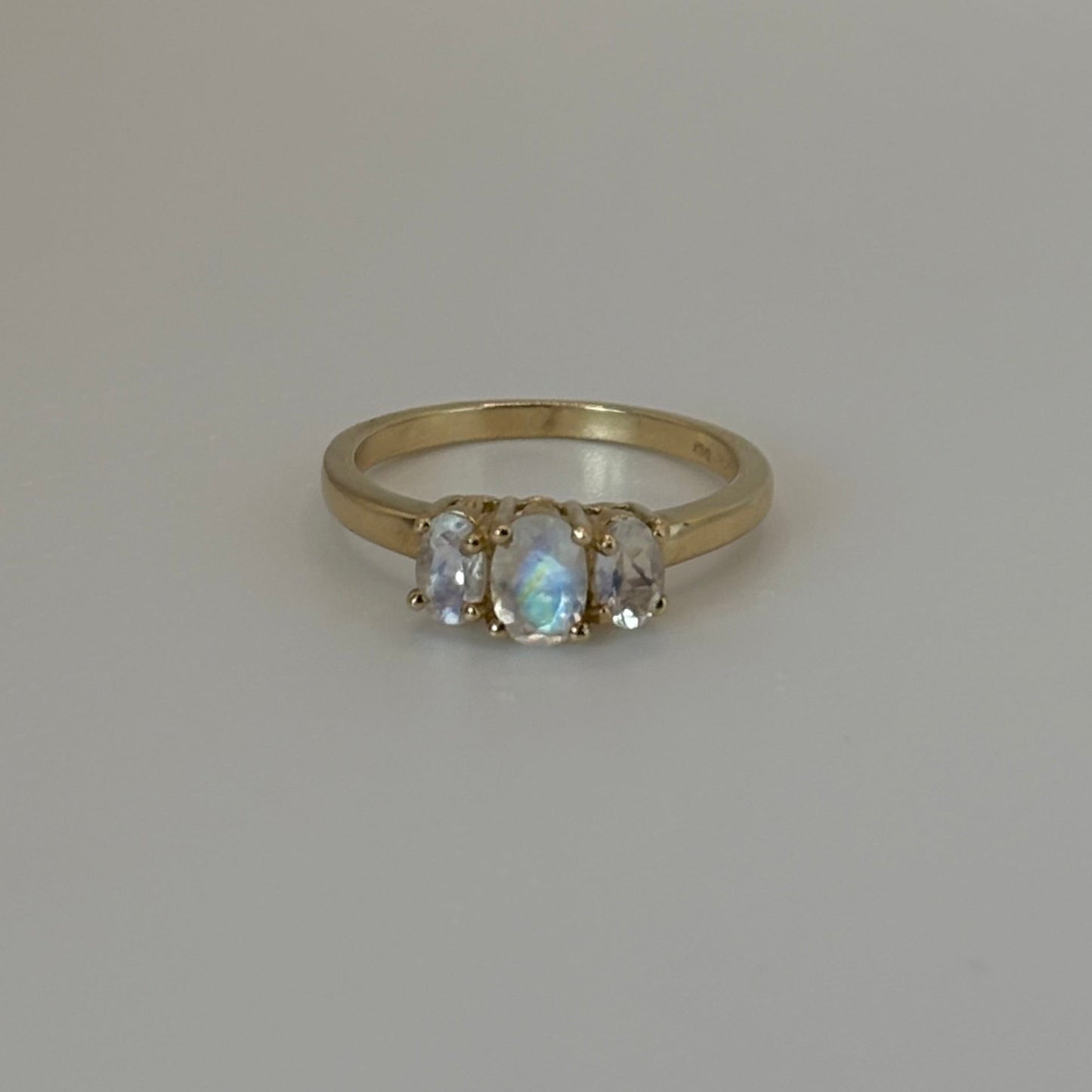 10K Yellow Gold Natural Moonstone Triple Stone Ring