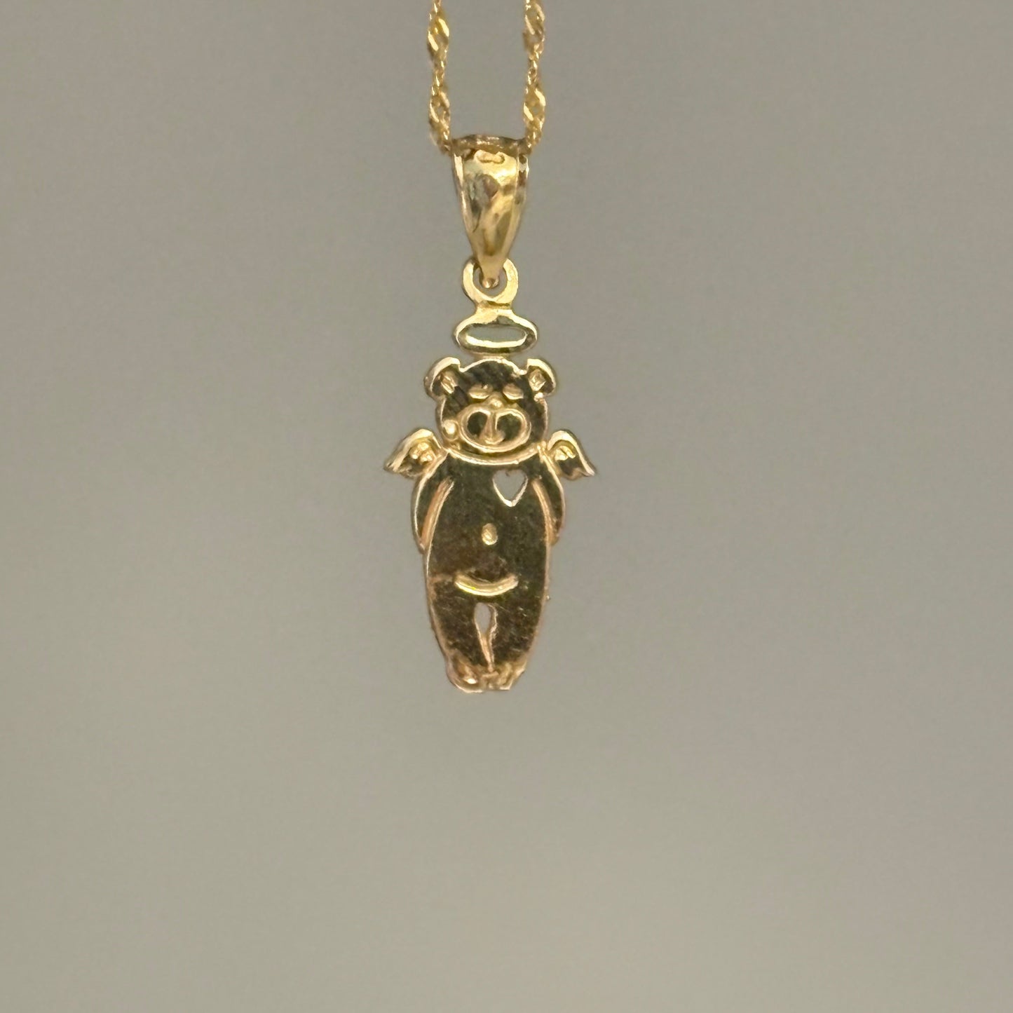 14K Solid Gold Angel Bear Charm Pendant