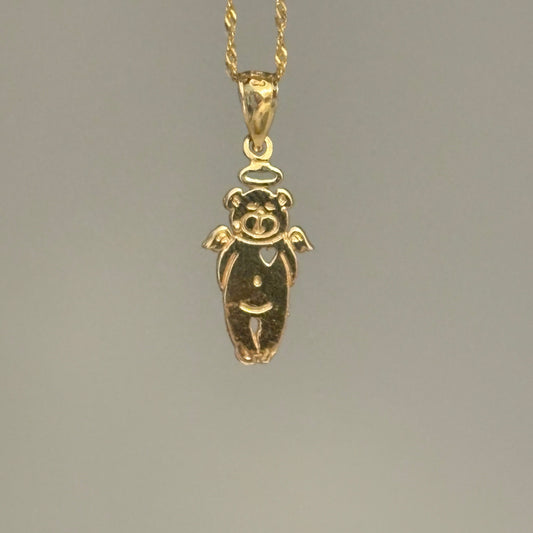 14K Solid Gold Angel Bear Charm Pendant