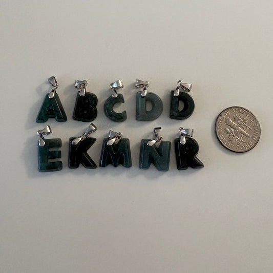 Jade Initial Charm Pendant S925 Silver Bail