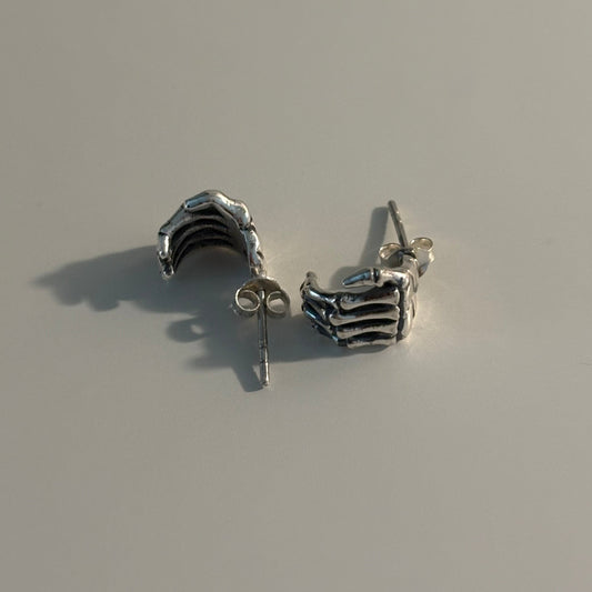 925 Silver Skeleton Hand Hugger Earrings