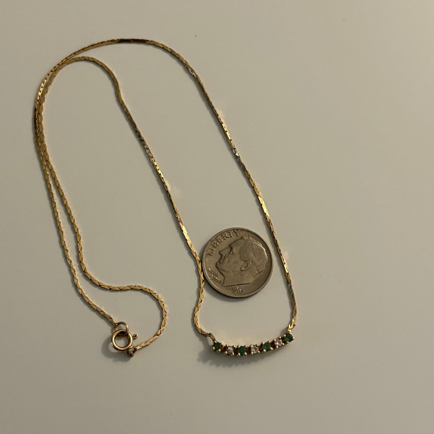 Vintage 14K Gold Emerald & Diamond Necklace – 16”