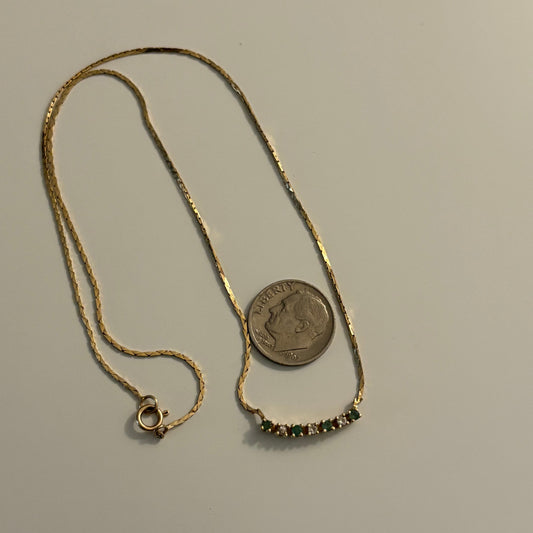 Vintage 14K Gold Emerald & Diamond Necklace – 16”