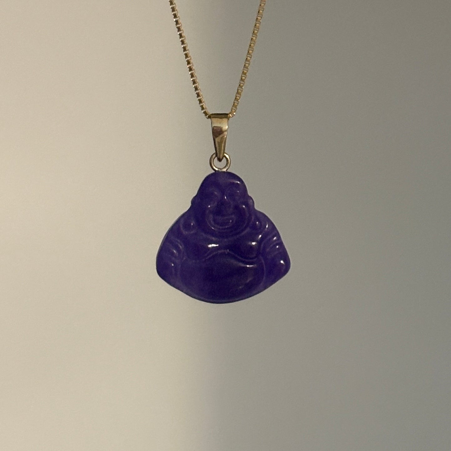 14K Gold Jade Laughing Buddha Pendant