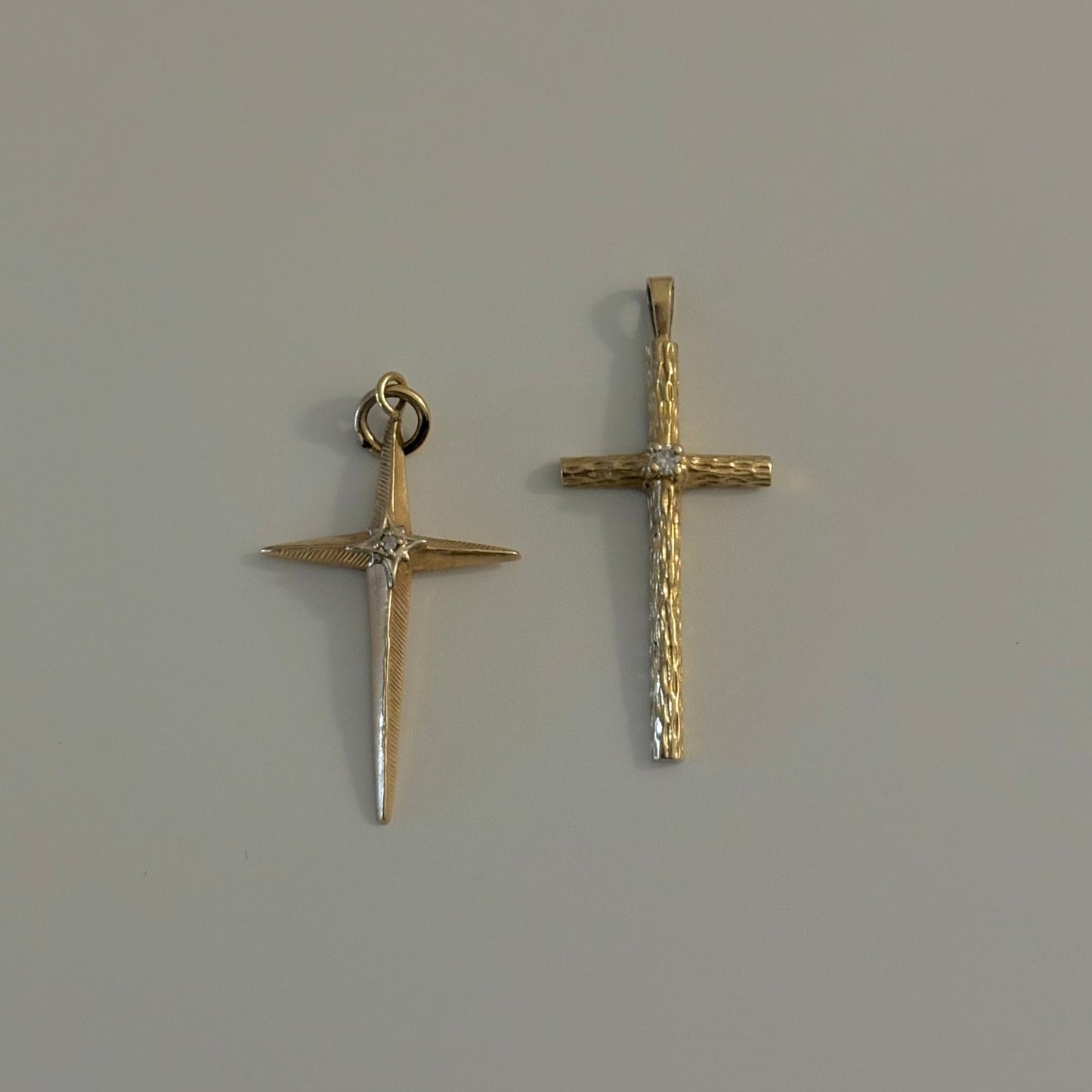Vintage 14K Gold Diamond Cross Pendants