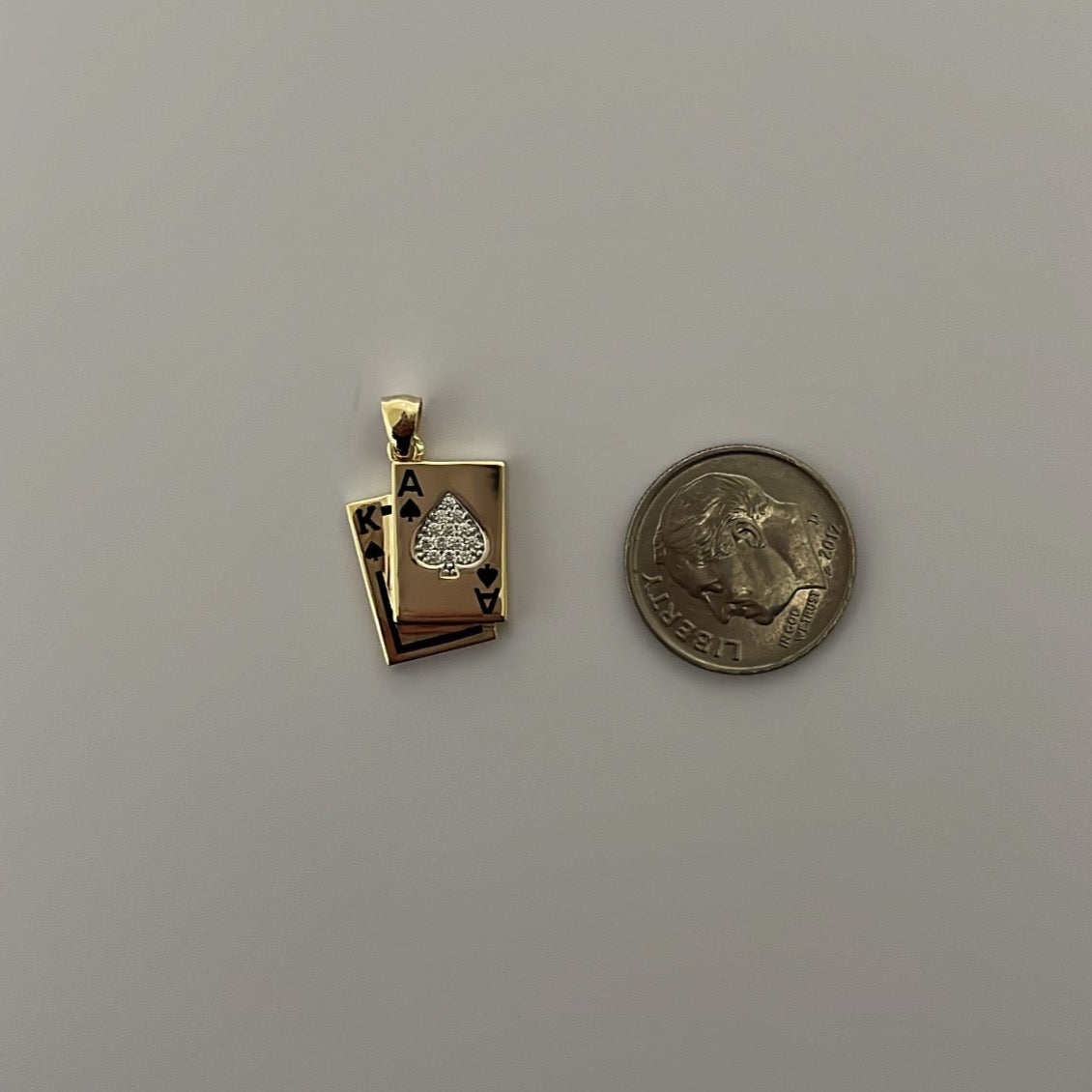 14K solid gold Ace & king spade poker card charm