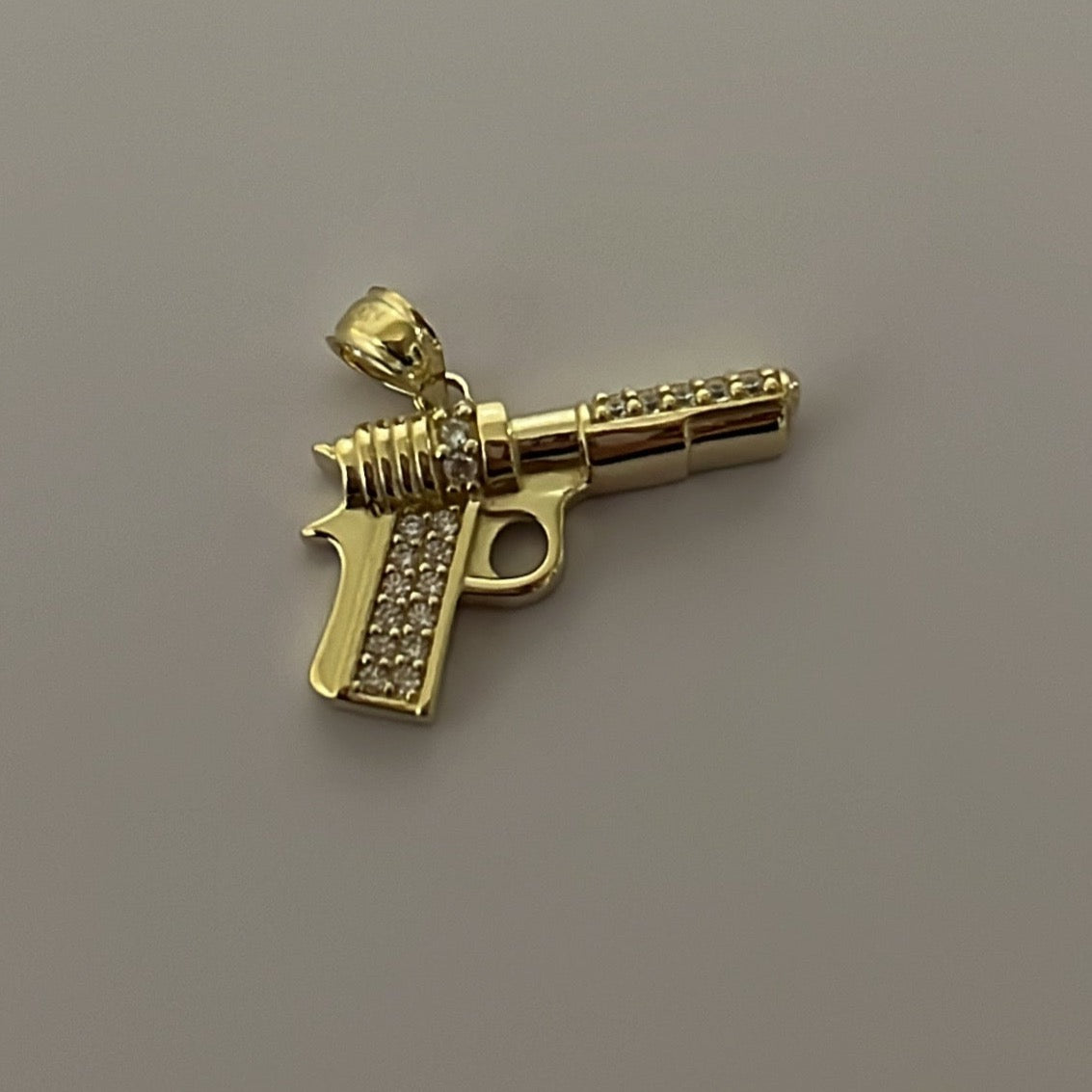 14K solid gold CZ gun charm