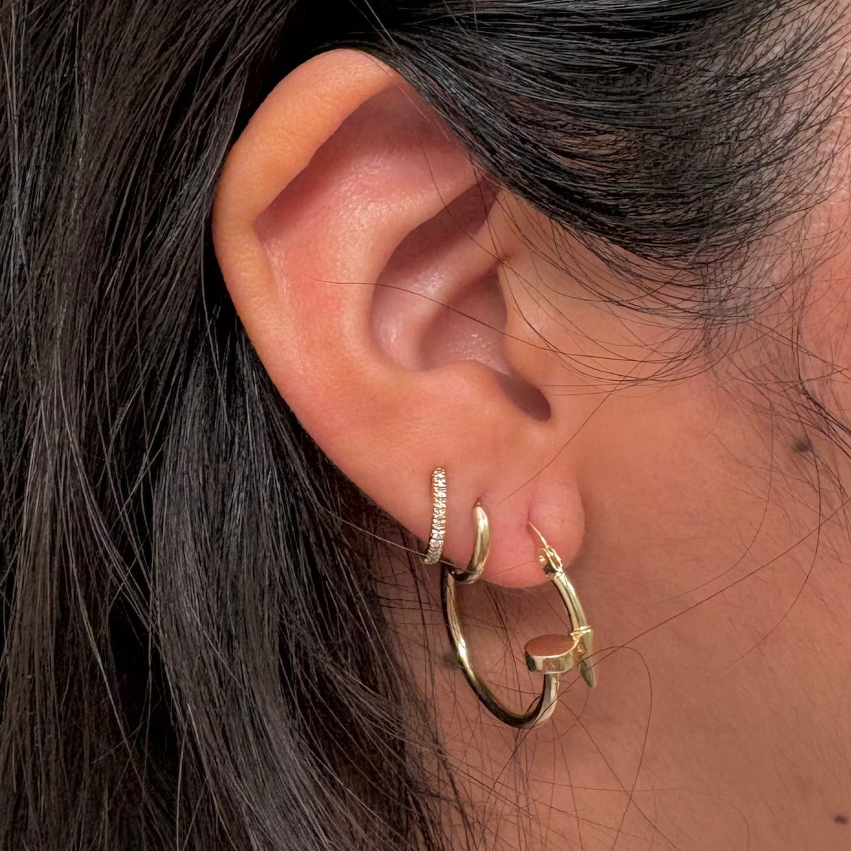 14K Gold Nail Hoop Earrings