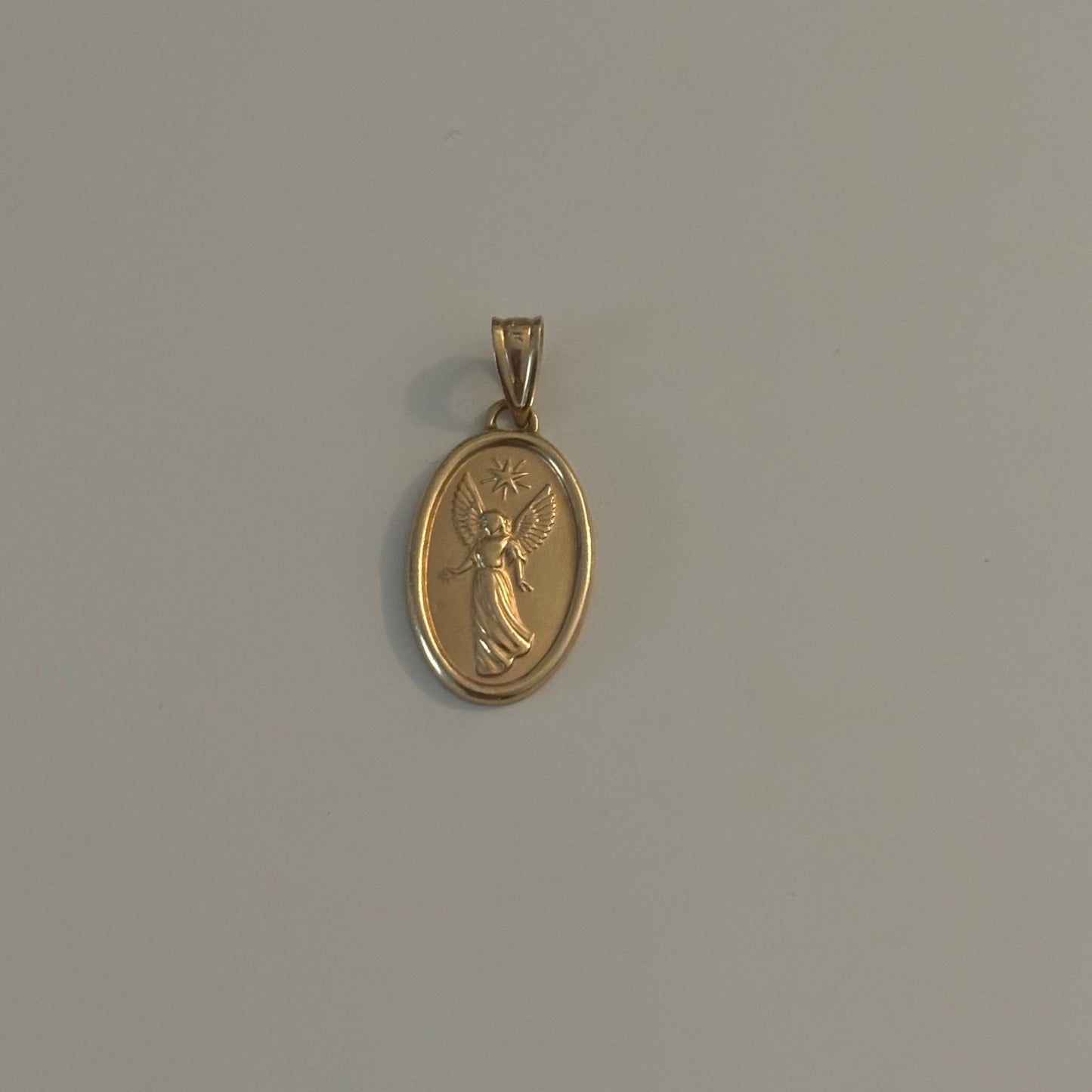 14K Yellow Gold Guardian Angel Oval Medallion Charm