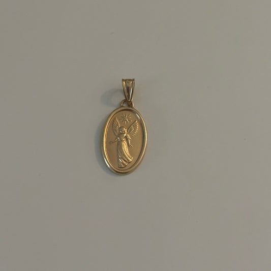 14K Yellow Gold Guardian Angel Oval Medallion Charm