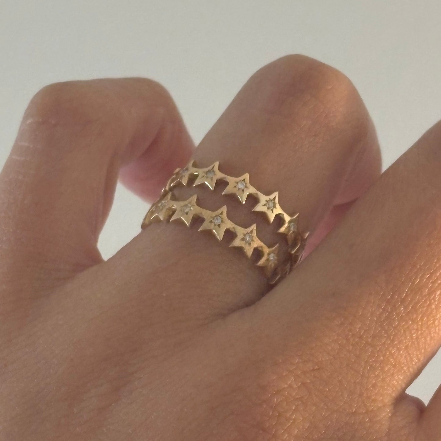14K Gold Diamond Star Band Ring
