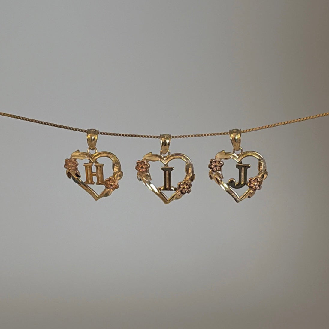 14k heart initials charms