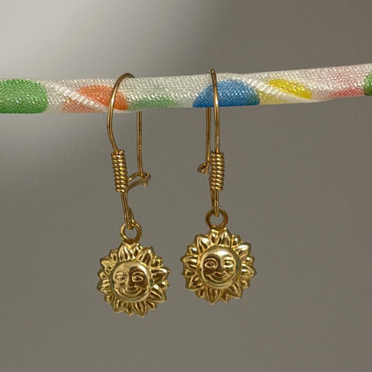 14K Solid gold sun earrings