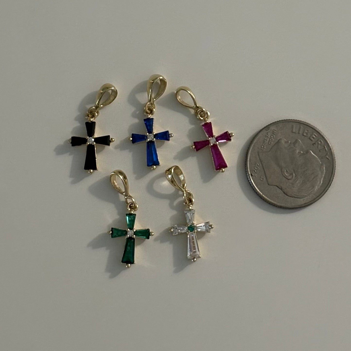 14K Gold Color Cubic Zirconia Cross Charm | Multiple Colors Available | 0.55g