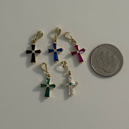 14K Gold Color Cubic Zirconia Cross Charm | Multiple Colors Available | 0.55g
