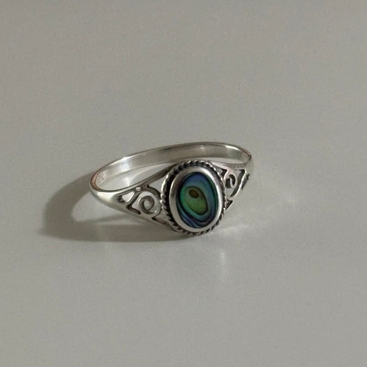 925 Sterling Silver Abalone Shell Ring – Vintage Scroll Design