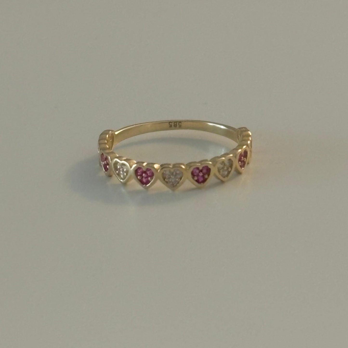 14K Gold Heart Ring with Red & Clear Cubic Zirconia