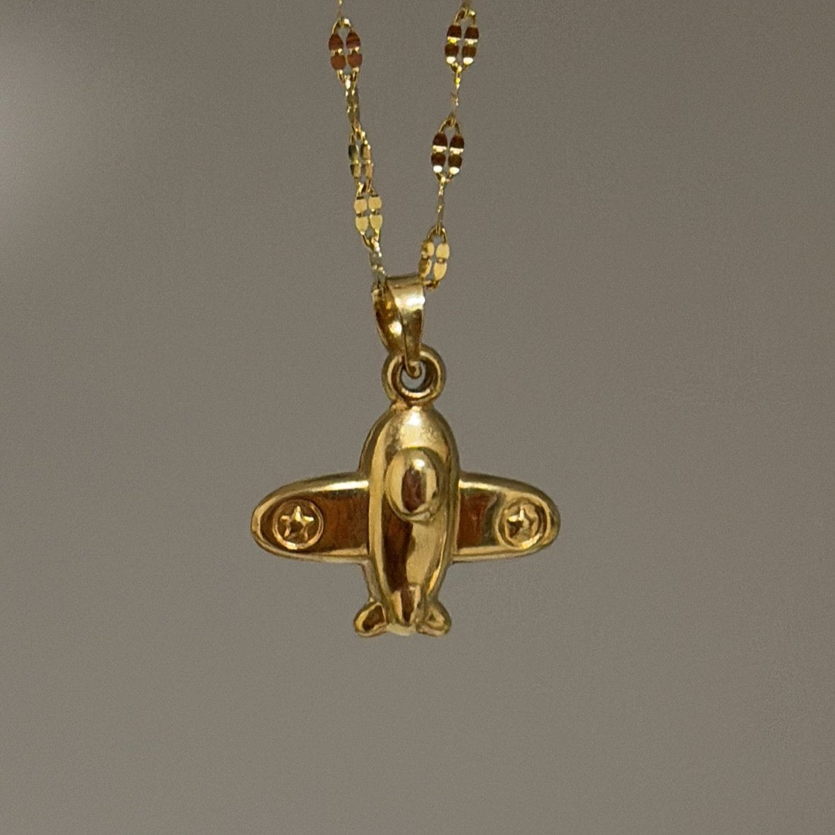 14K Puffy airplane charm