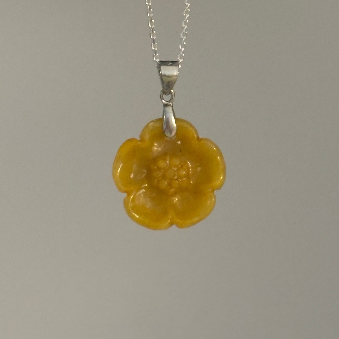 Jade Flower Pendant with Sterling Silver Bail