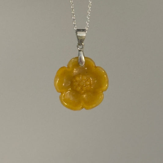 Jade Flower Pendant with Sterling Silver Bail