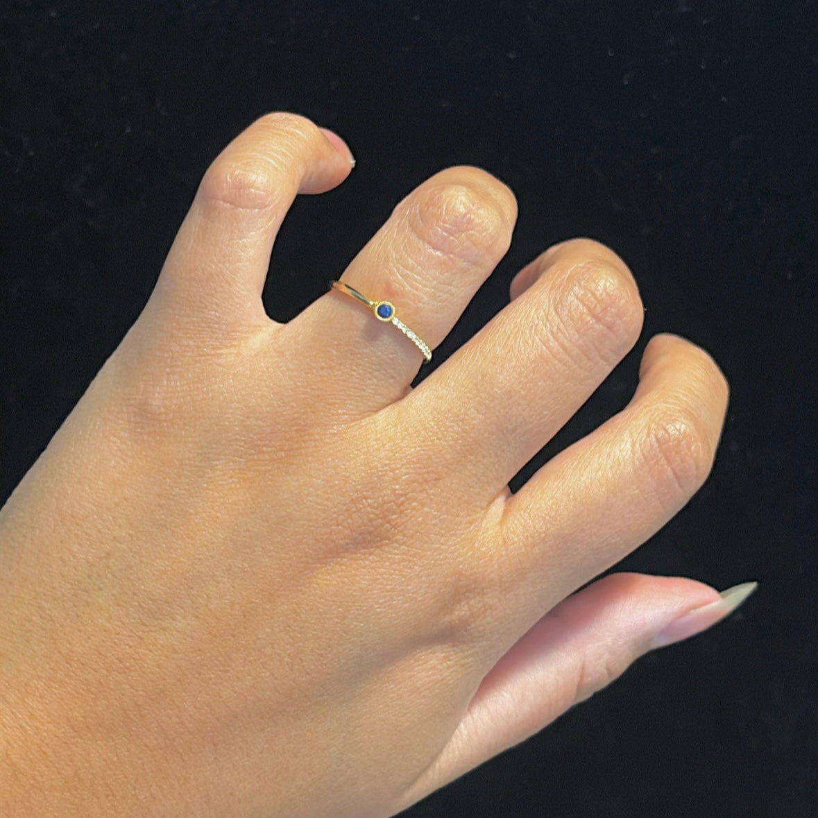 18k sapphire ring with diamonds  on hand for reference 