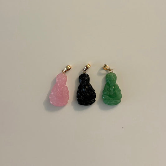 14K Gold Jade Guan Yin Pendant