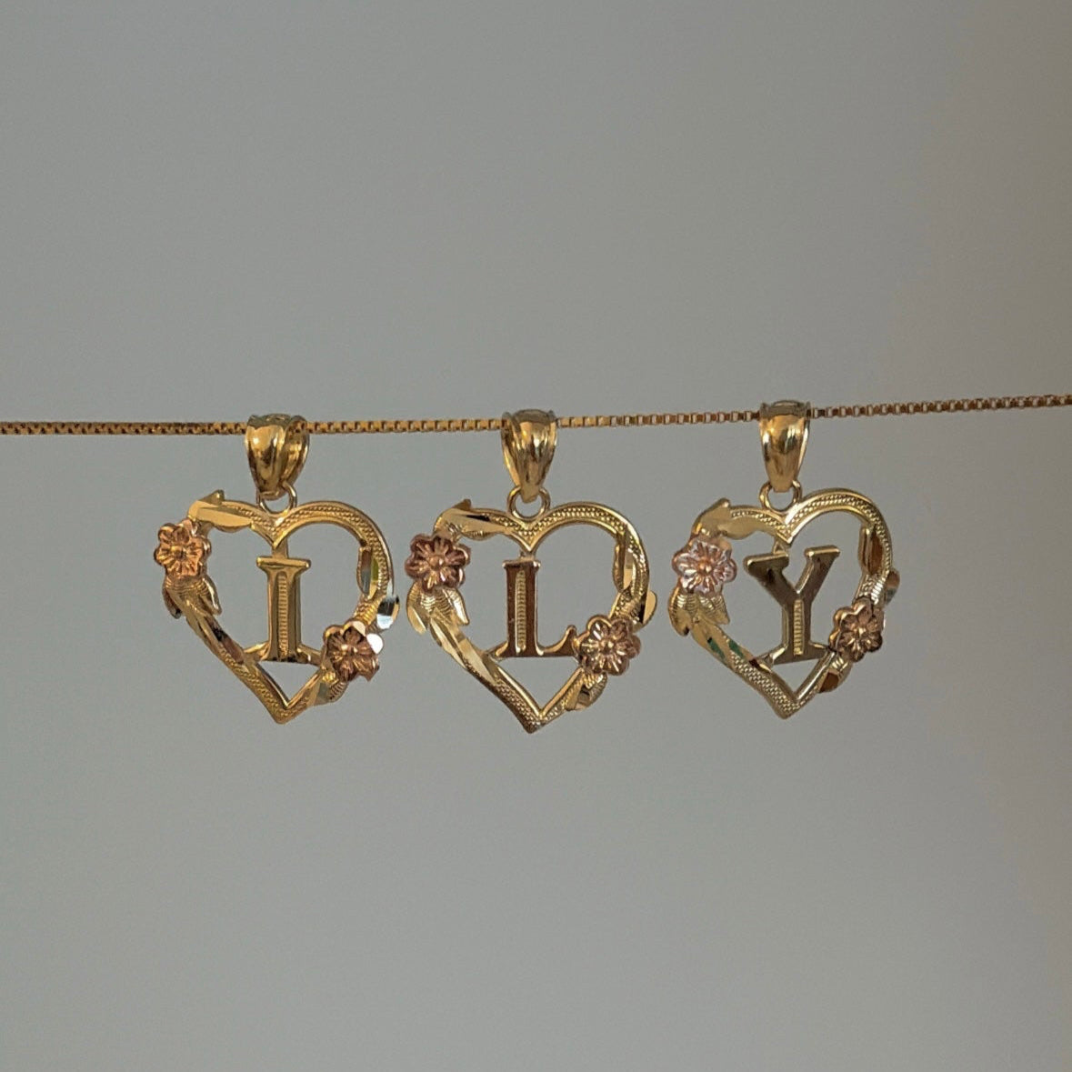14k heart initials charms